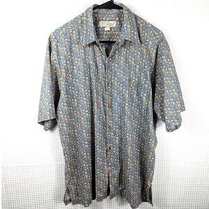 Tori Richard M Vintage Toucan Floral Shirt Men's Blue Yellow Cotton Made in USA